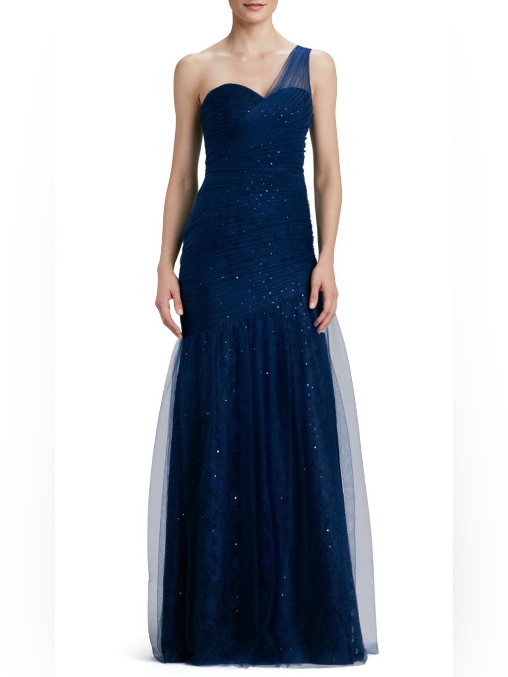 Monique Lhuillier Navy Tulle Evening Gown